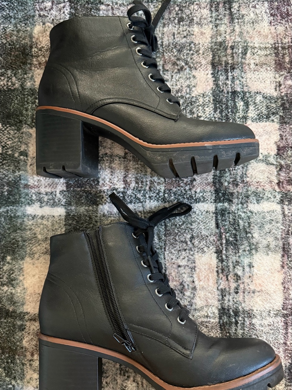 Black Lace-Up Block Heel Ankle Boots